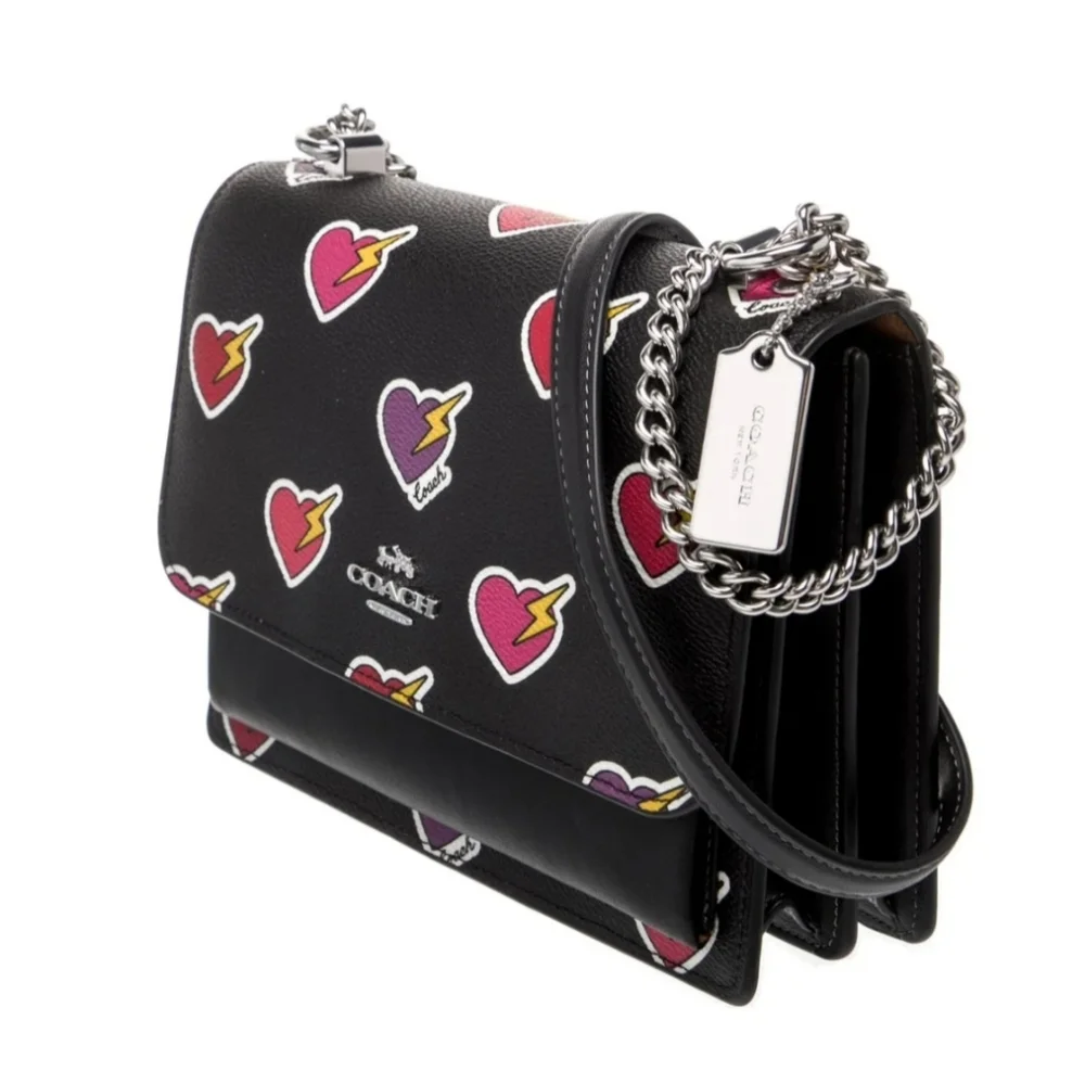 Coach Black Heart Print Crossbody Bag with Silver Chain - Picture 2 of 4